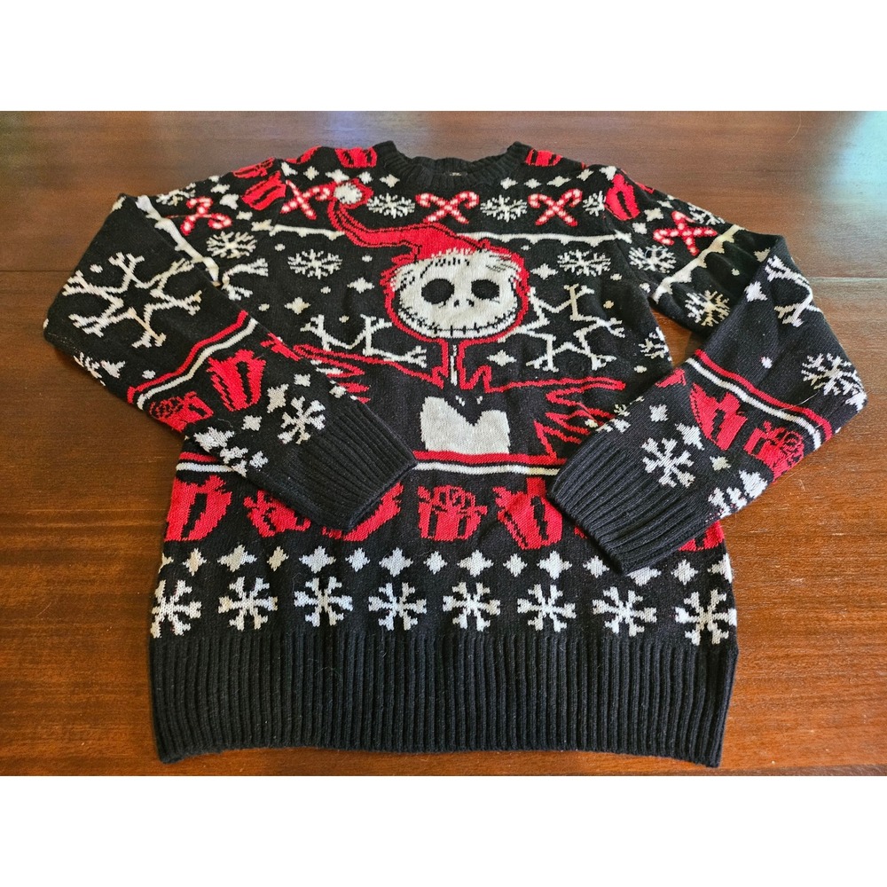 Disney Nightmare Before Christmas Sweater Mens Small Black Jack Skellington Knit